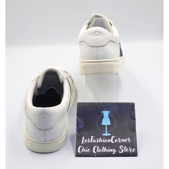Tory Burch Women's White Leather Blue Glitter Carter Flat Sneakers Sz 11M 2661 - Picture 6 of 16
